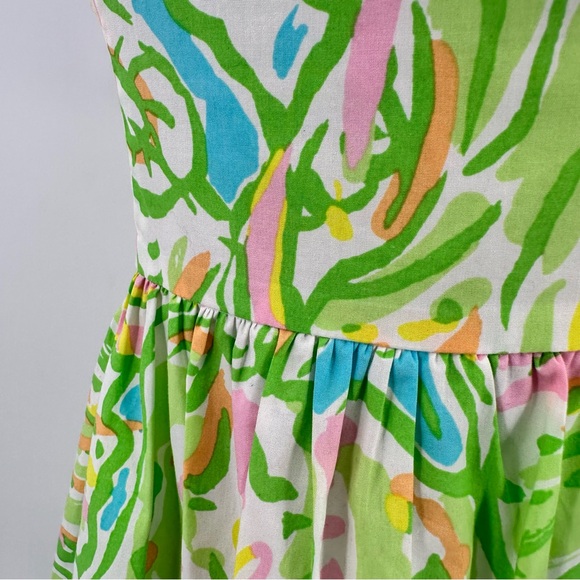 Lilly Pulitzer Ollie Dress in Elephant Ears Green Pink Size 00 Spaghetti Strap - Picture 7 of 11